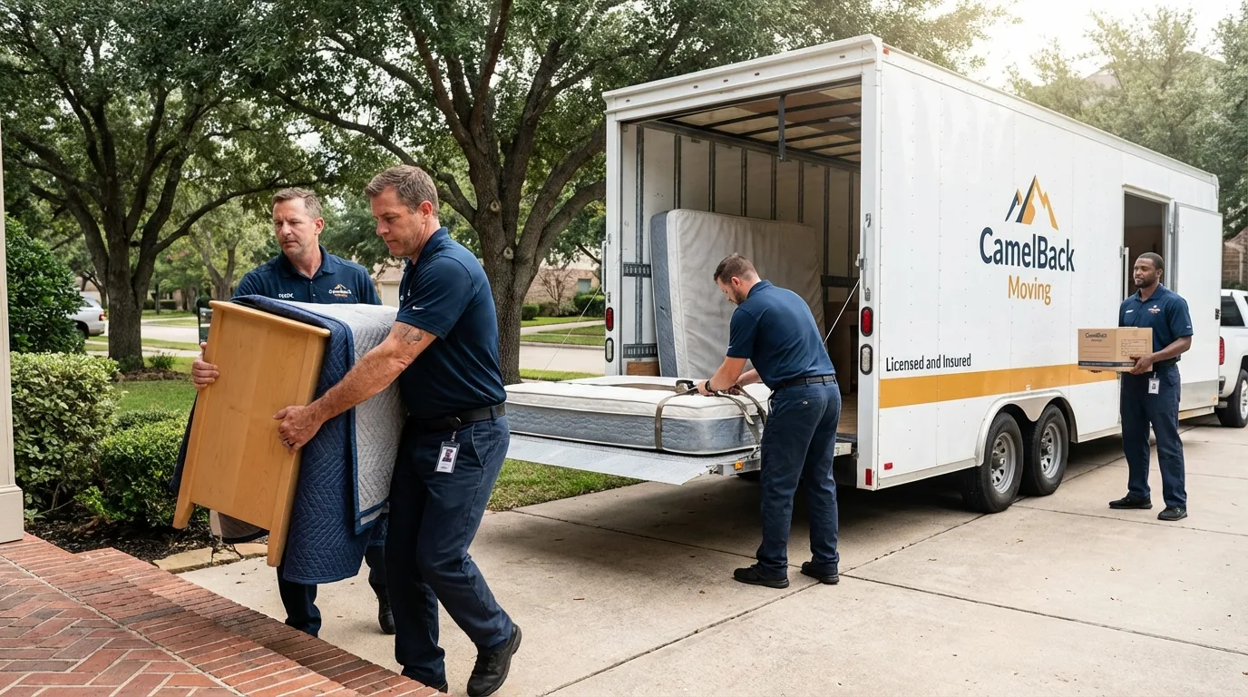 Crew loading residential truck for cross-state move from Calverton, NY