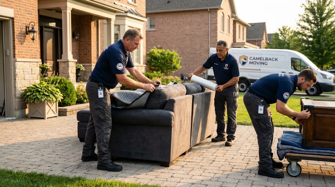 Large estate moving crew wrapping furniture in Calverton, NY
