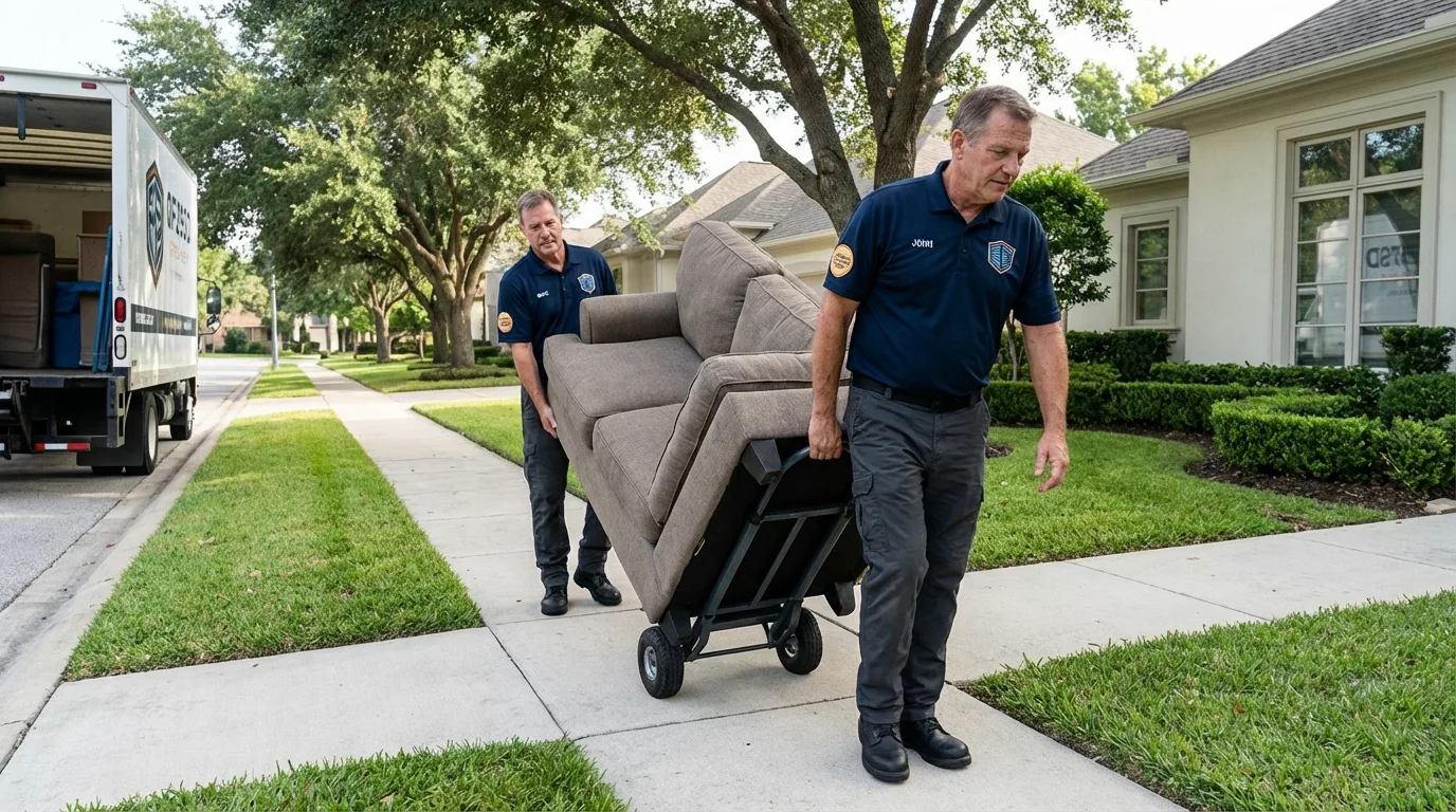 Local residential moving crew loading furniture in Calverton, NY